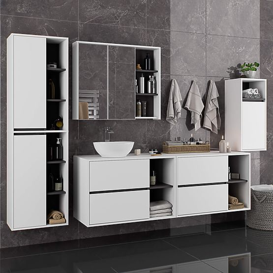 ARMOIRE DE SALLE DE BAIN SOUS LAVABO AVEC TROUS VAMI W90 UM 2SZ 2P BLANC / GRIS GRAPHITE