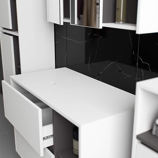 ARMOIRE DE SALLE DE BAIN SOUS LAVABO AVEC TROUS VAMI W90 UM 2SZ 2P BLANC / GRIS GRAPHITE