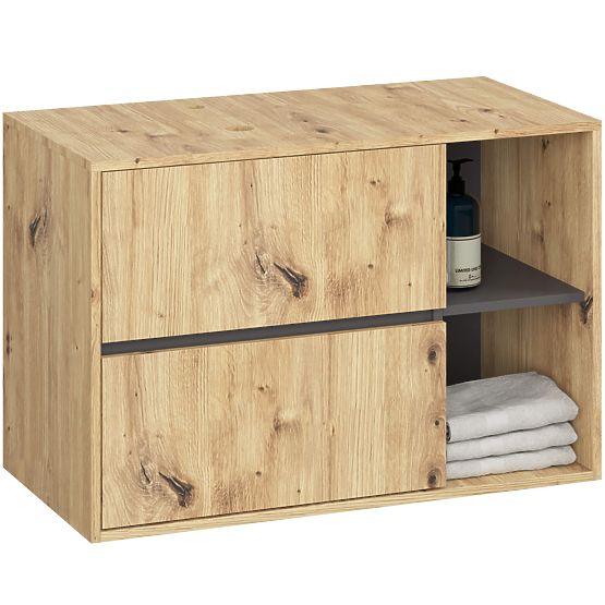 ARMOIRE DE SALLE DE BAIN SOUS LAVABO AVEC TROUS VAMI W90 UM 2SZ 2P CHÊNE ARTISAN / GRIS GRAPHITE