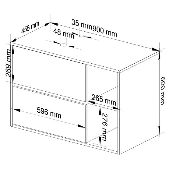 ARMOIRE DE SALLE DE BAIN SOUS LAVABO AVEC TROUS VAMI W90 UM 2SZ 2P GRIS GRAPHITE / CHÊNE ARTISAN