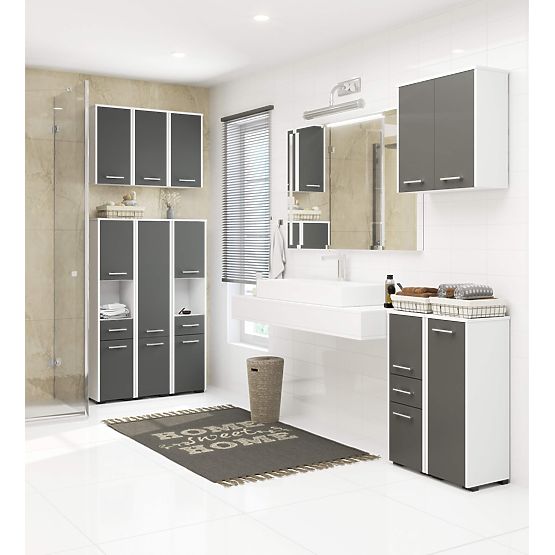 ARMOIRE DE SALLE DE BAIN SUR PIED FIN S30 1D BLANC / GRIS