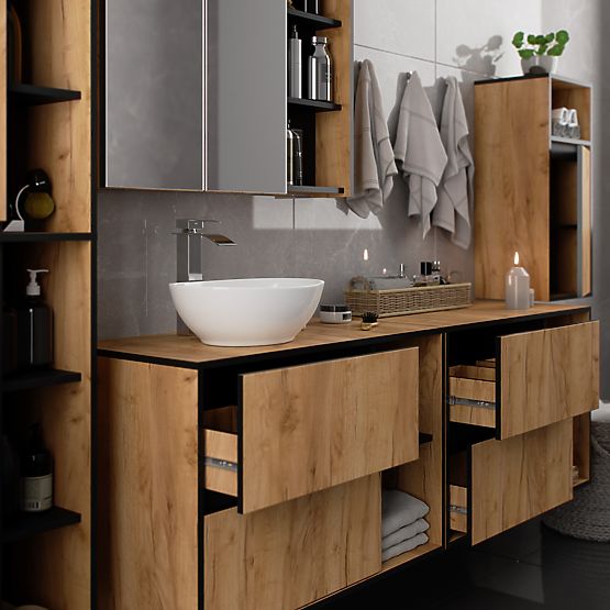 ARMOIRE DE SALLE DE BAIN SUSPENDUE VAMI W35 1D 1W CHÊNE CRAFT / NOIR