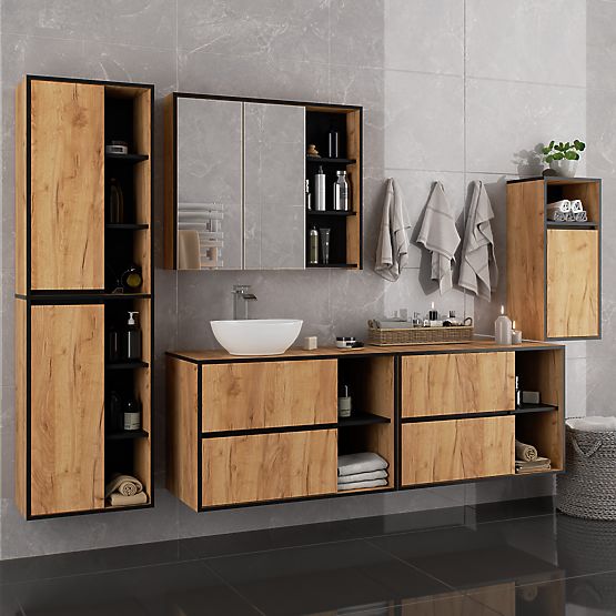 ARMOIRE DE SALLE DE BAIN SUSPENDUE VAMI W35 1D 1W CHÊNE CRAFT / NOIR