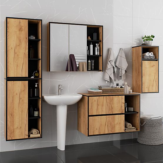 ARMOIRE DE SALLE DE BAIN SUSPENDUE VAMI W35 1D 1W CHÊNE CRAFT / NOIR