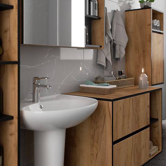 ARMOIRE DE SALLE DE BAIN SUSPENDUE VAMI W35 1D 1W CHÊNE CRAFT / NOIR