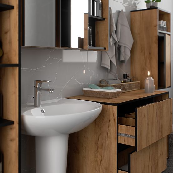 ARMOIRE DE SALLE DE BAIN SUSPENDUE VAMI W35 1D 1W CHÊNE CRAFT / NOIR
