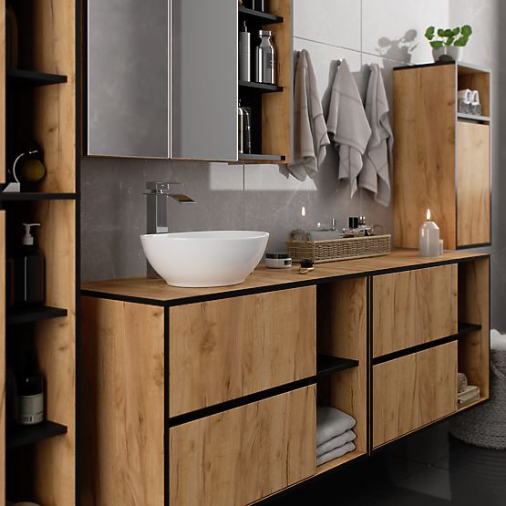 ARMOIRE DE SALLE DE BAIN SUSPENDUE VAMI W35 1D 1W CHÊNE CRAFT / NOIR