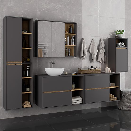 ARMOIRE DE SALLE DE BAIN SUSPENDUE VAMI W35 1D 1W GRIS GRAPHITE / CHÊNE ARTISAN