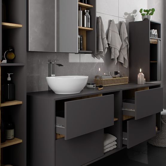 ARMOIRE DE SALLE DE BAIN SUSPENDUE VAMI W35 1D 1W GRIS GRAPHITE / CHÊNE ARTISAN