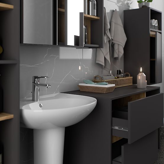 ARMOIRE DE SALLE DE BAIN SUSPENDUE VAMI W35 1D 1W GRIS GRAPHITE / CHÊNE ARTISAN