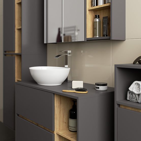 ARMOIRE DE SALLE DE BAIN SUSPENDUE VAMI W35 1D 1W GRIS GRAPHITE / CHÊNE ARTISAN