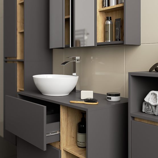 ARMOIRE DE SALLE DE BAIN SUSPENDUE VAMI W35 1D 1W GRIS GRAPHITE / CHÊNE ARTISAN