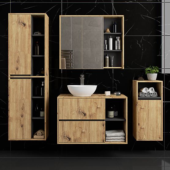 ARMOIRE DE SALLE DE BAIN SUSPENDUE VAMI W50 2D 6P CHÊNE ARTISAN / GRIS GRAPHITE