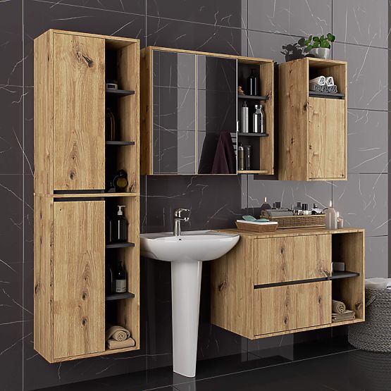 ARMOIRE DE SALLE DE BAIN SUSPENDUE VAMI W50 2D 6P CHÊNE ARTISAN / GRIS GRAPHITE