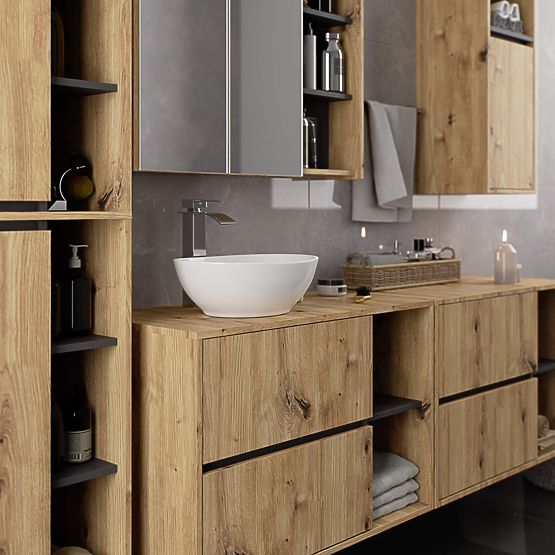 ARMOIRE DE SALLE DE BAIN SUSPENDUE VAMI W50 2D 6P CHÊNE ARTISAN / GRIS GRAPHITE