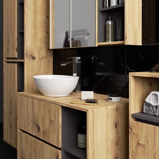 ARMOIRE DE SALLE DE BAIN SUSPENDUE VAMI W50 2D 6P CHÊNE ARTISAN / GRIS GRAPHITE