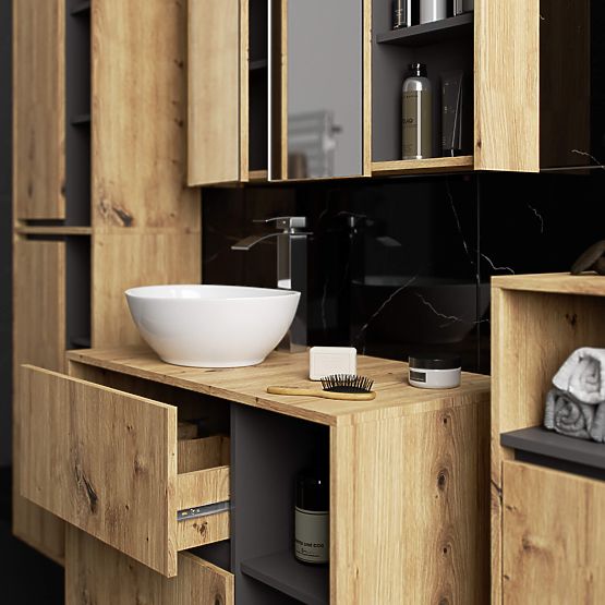 ARMOIRE DE SALLE DE BAIN SUSPENDUE VAMI W50 2D 6P CHÊNE ARTISAN / GRIS GRAPHITE