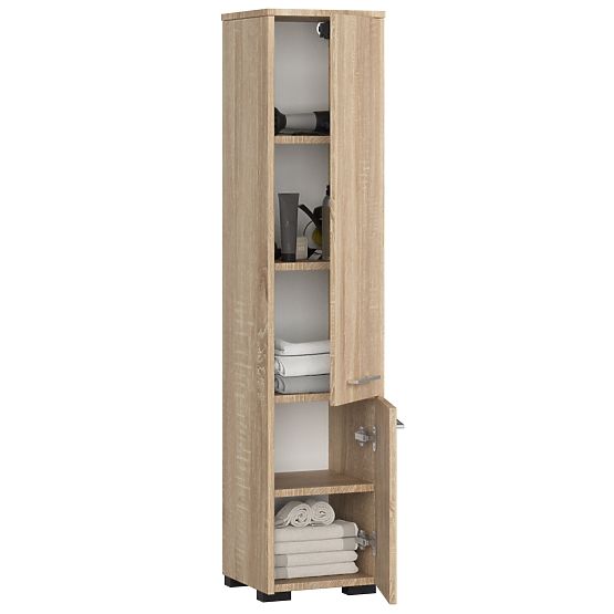 ARMOIRE HAUTE DE SALLE DE BAIN FIN 2 PORTES CHÊNE SONOMA