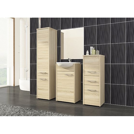 ARMOIRE HAUTE DE SALLE DE BAIN FIN 2 PORTES CHÊNE SONOMA