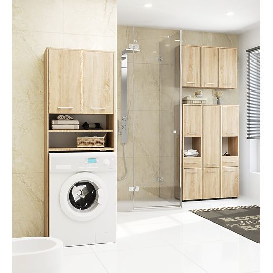 ARMOIRE HAUTE DE SALLE DE BAIN FIN 2 PORTES CHÊNE SONOMA