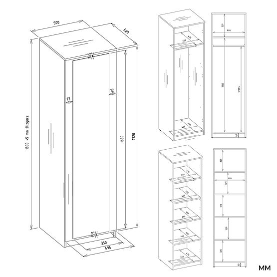 Armoire Malwa SD-50 avec Miroir BLANCHE