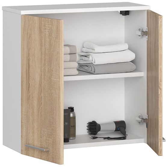 ARMOIRE MURALE LARGEUR 60 cm FIN 2D BLANC / SONOMA