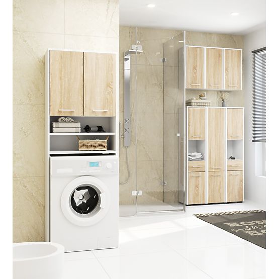 ARMOIRE MURALE LARGEUR 60 cm FIN 2D BLANC / SONOMA