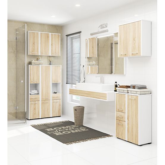 ARMOIRE MURALE LARGEUR 60 cm FIN 2D BLANC / SONOMA