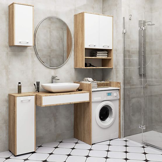 ARMOIRE POUR MACHINE À LAVER FIN CHÊNE SONOMA / BLANC