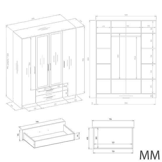 Armoire Romana 160 X 205 MIROIR BEIGE CACHEMIRE