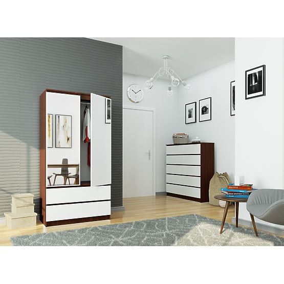 ARMOIRE S 90 cm 2 PORTES 2 TIROIRS 2 MIROIRS PK WENGE / BLANC