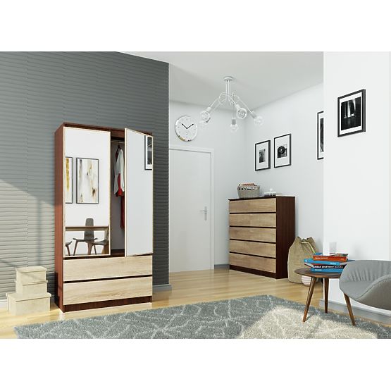 ARMOIRE S 90 cm 2 PORTES 2 TIROIRS 2 MIROIRS PK WENGE / SONOMA