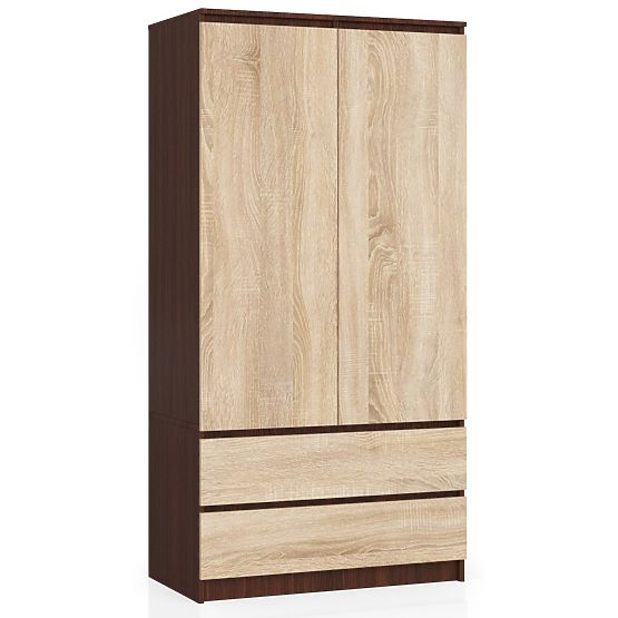 ARMOIRE S 90 cm 2 PORTES 2 TIROIRS PK WENGE / SONOMA