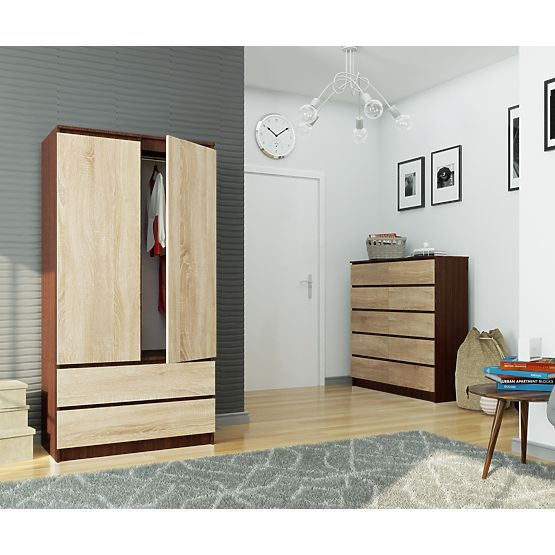 ARMOIRE S 90 cm 2 PORTES 2 TIROIRS PK WENGE / SONOMA