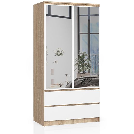 ARMOIRE S90 2D 2SZ 2 MIROIRS CLP PK SONOMA / BLANC