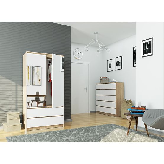 ARMOIRE S90 2D 2SZ 2 MIROIRS CLP PK SONOMA / BLANC