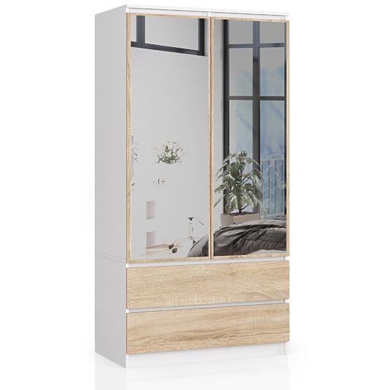 ARMOIRE S90 2D 2T 2 MIROIRS CLP PK BLANC / SONOMA
