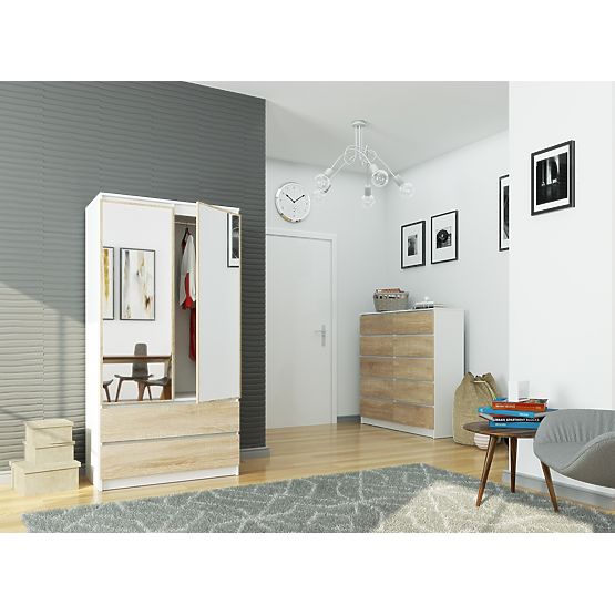 ARMOIRE S90 2D 2T 2 MIROIRS CLP PK BLANC / SONOMA