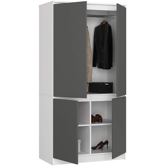 ARMOIRE S90 4D CLP BLANC / GRIS GRAPHITE