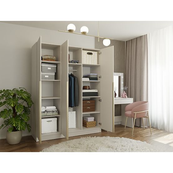ARMOIRE SENSO 3D 150 CM 3 PORTES POIGNÉES DORÉES POUR SALON CHAMBRE À COUCHER CASHMERE BEIGE