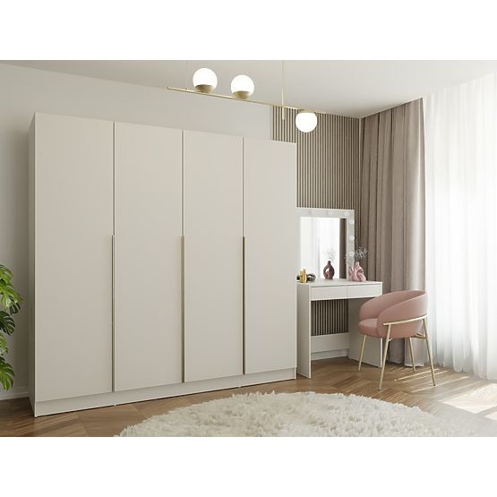 ARMOIRE SENSO 4D 200 CM 4 PORTES POIGNÉES DORÉES POUR SALON CHAMBRE CACHEMIRE BEIGE