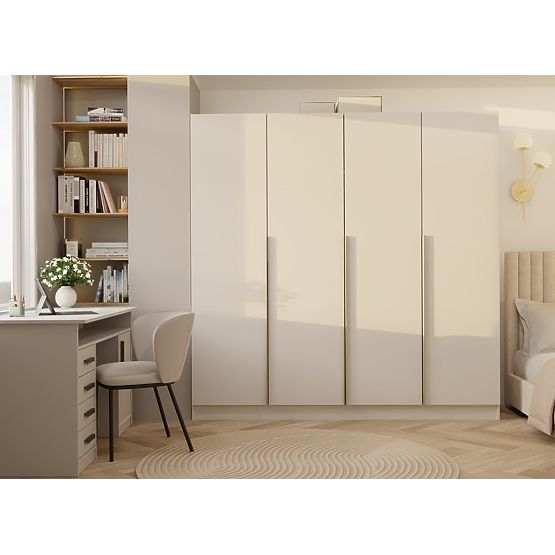 ARMOIRE SENSO 4D 200 CM 4 PORTES POIGNÉES DORÉES POUR SALON CHAMBRE CACHEMIRE BEIGE