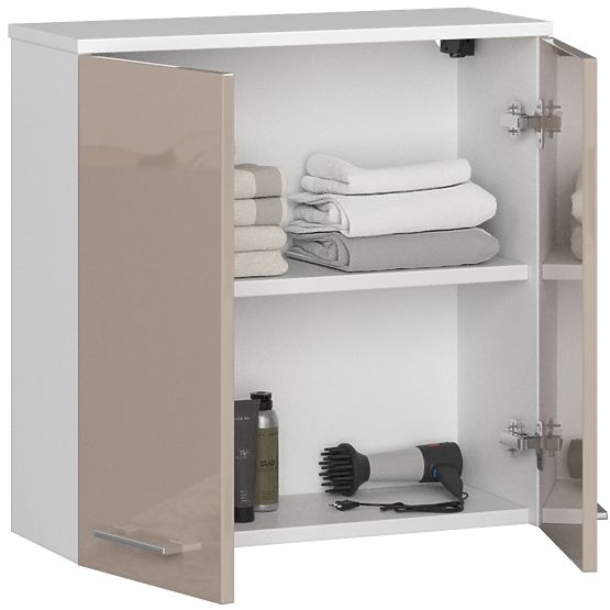 Armoire suspendue W 60 cm FIN 2D - blanc-cappuccino brillant
