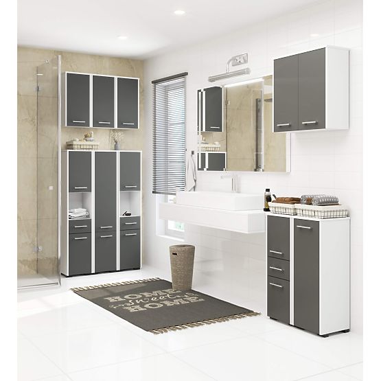 Armoire suspendue W 60 cm FIN 2D - blanc-gris graphite