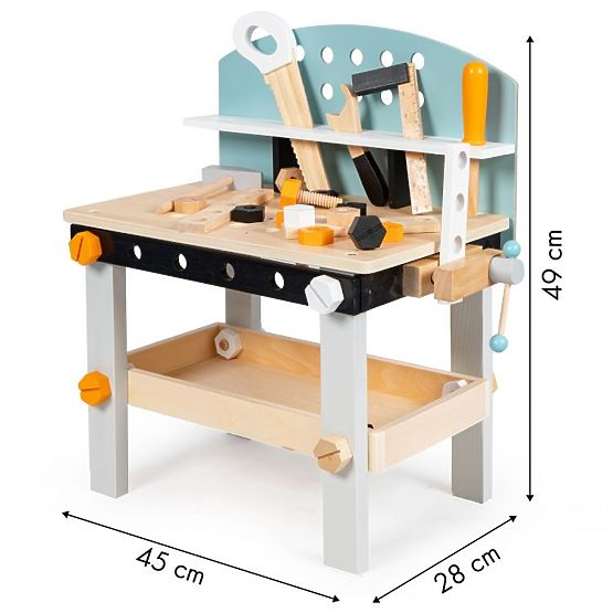 Atelier en bois pour enfants, établi avec outils, 38 éléments ECOTOYS