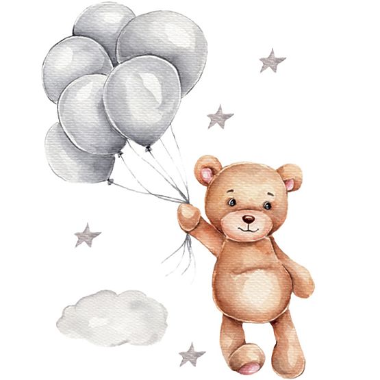 Autocollants muraux - Ourson avec ballons