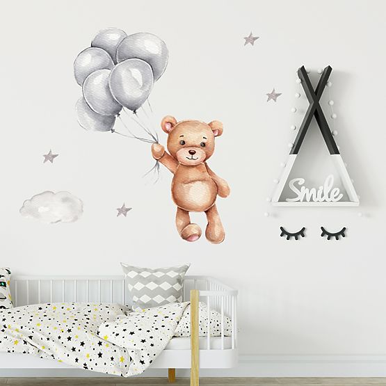 Autocollants muraux - Ourson avec ballons