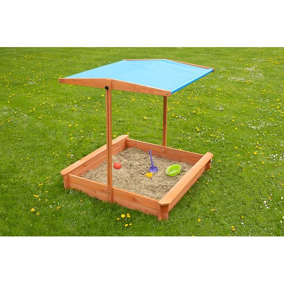 Bac à sable en bois avec bancs et toit 120 x 120 - bleu