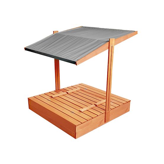 Bac à sable fermé avec bancs et toit 120 x 120 - gris