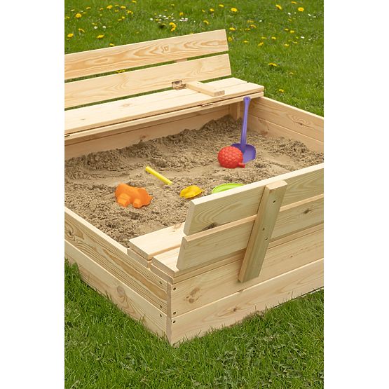 Bac à sable pour enfants avec bancs - 120x120 cm